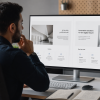 Designer reviewing Arabic and English website layouts